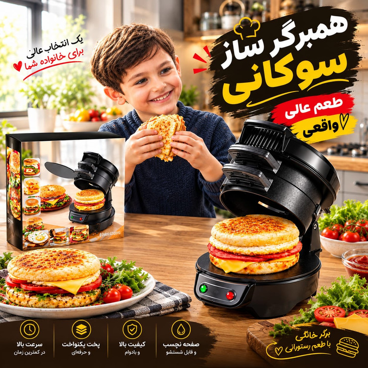 ساندویچ ساز،همبرگر ساز ،سه سوته یه سادندویچ سالم وخوشمزه درست کن🤌برند معتبر سوکانی توان۶۰۰وات واقعی